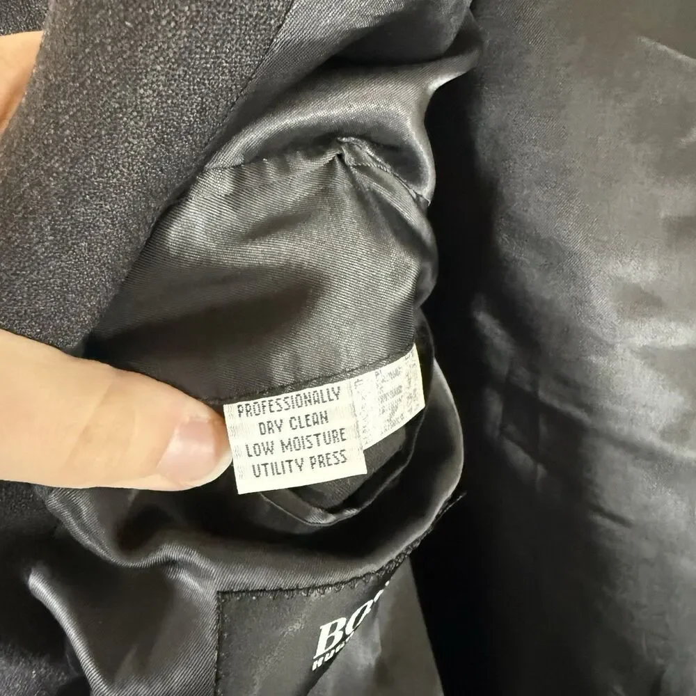 Hugo Boss Wool Zeus Blazer Men's 46L Super 100 Black Striped Sigle Button